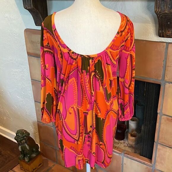 Tibi New York Orange and Pink Boho Retro Print Low Back Tunic, XS! - Picture 6 of 11